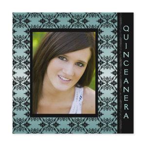 Teal Black Damask Picture Sweet 15 Quinceanera