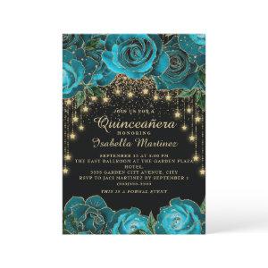 Teal Black Gold String Light Star Quinceañera