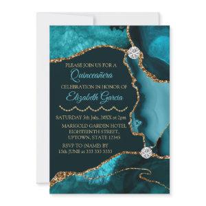Teal Blue and Gold Glitter Agate Quinceanera