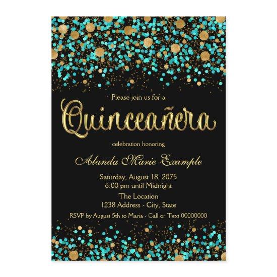 Teal Blue and Gold Quinceanera