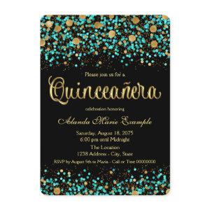 Teal Blue and Gold Quinceanera