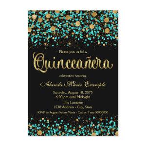 Teal Blue and Gold Quinceanera