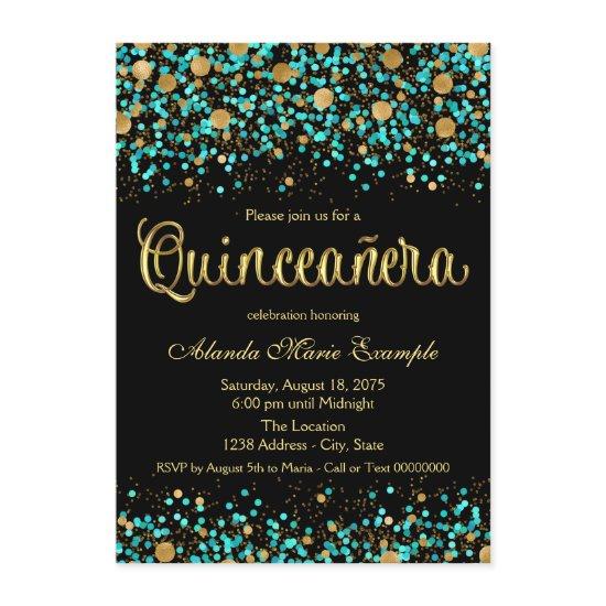 Teal Blue and Gold Quinceanera