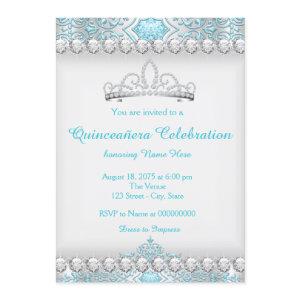 Teal Blue and Silver Diamond Princess Quinceanera
