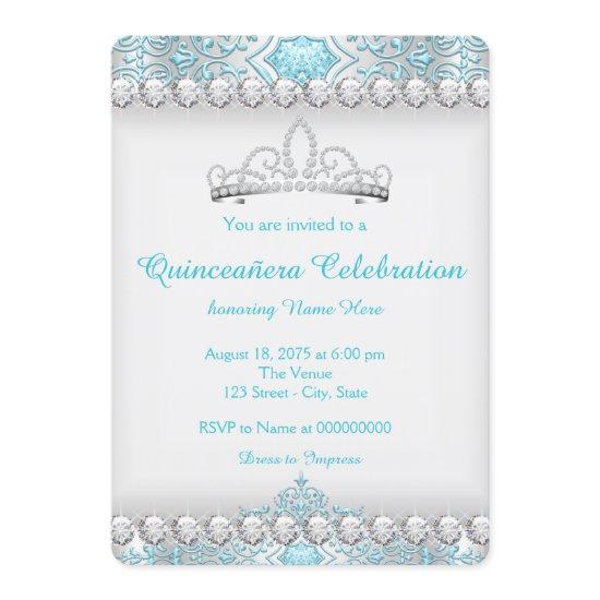 Teal Blue and Silver Diamond Princess Quinceanera