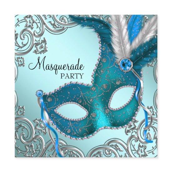 Teal Blue and Silver Mask Masquerade Party