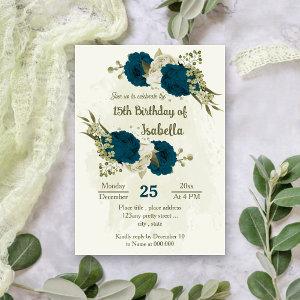 teal blue beige flowers botanical birthday