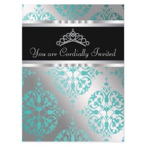 Teal Blue Black Damask Tiara Teal Quinceanera