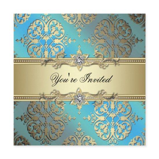 Teal Blue Black Gold Damask Party