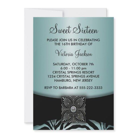 Teal Blue Black Zebra Sweet Sixteen Party