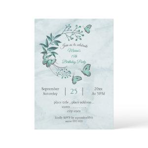 teal blue butterflies botanicals birthday party