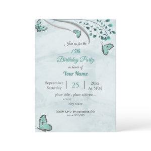 teal blue butterflies leaves floral birthday party
