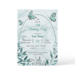 teal blue butterflies leaves floral birthday party