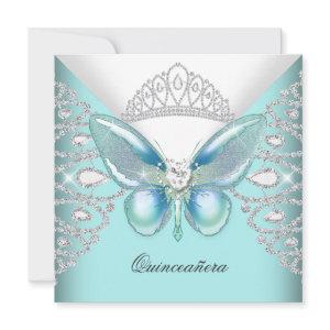 Teal Blue Butterfly Tiara Quinceanera 15th Party