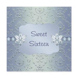 Teal Blue Damask Shimmer Sweet Sixteen