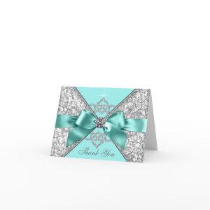 Teal Blue Diamond Bow Thank You