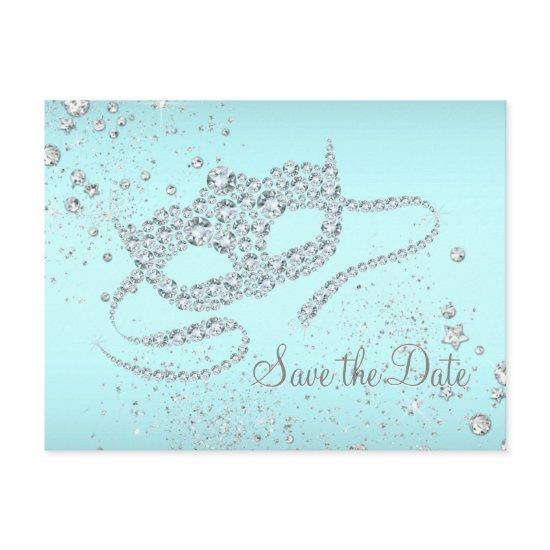 Teal Blue Diamond Masquerade Party Save The Date Announcement Postcard