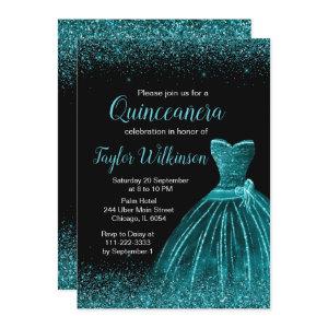 Teal Blue Dress Faux Glitter Quinceanera