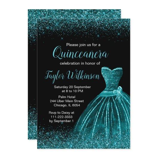 Teal Blue Dress Faux Glitter Quinceanera