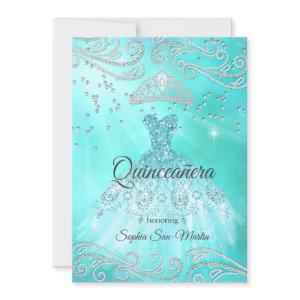 Teal Blue Dress Silver Quinceanera 15th Birthday