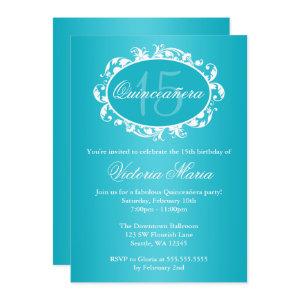 Teal Blue Elegant Swirl Quinceanera Birthday Party