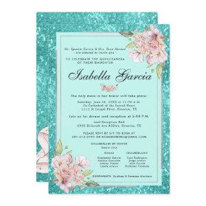 Teal Blue Floral Quinceañera Birthday