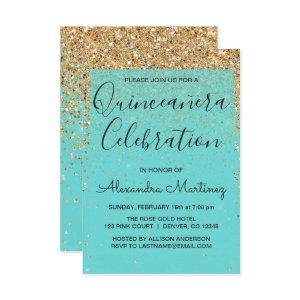 Teal Blue Girly Glitter Sparkle Quinceanera