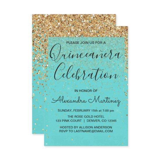 Teal Blue Girly Glitter Sparkle Quinceanera