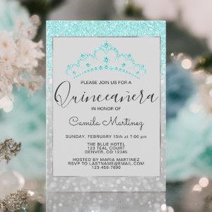 Teal Blue Girly Glitter Sparkle Quinceanera