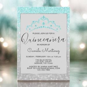 Teal Blue Girly Glitter Sparkle Quinceanera