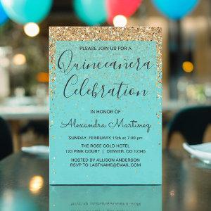 Teal Blue Girly Glitter Sparkle Quinceanera