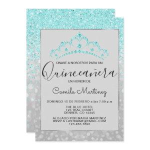 Teal Blue Girly Glitter Sparkle Quinceanera
