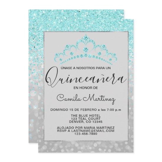 Teal Blue Girly Glitter Sparkle Quinceanera
