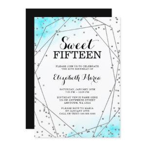 Teal Blue Glitter Geometric Sweet 15 Quinceañera