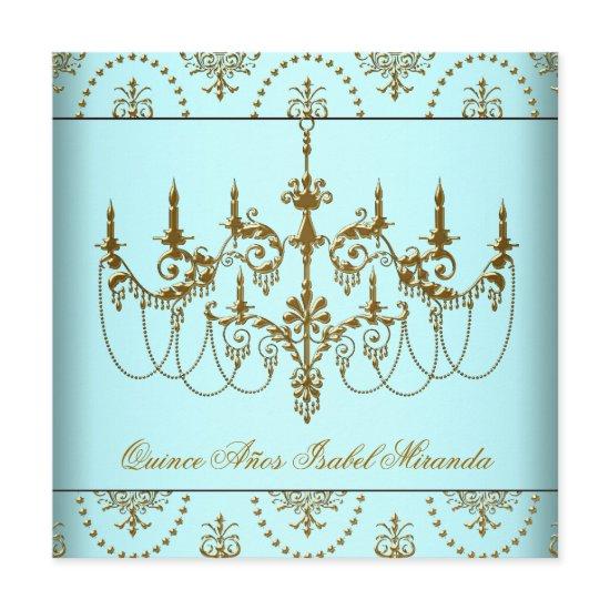 Teal Blue Gold Chandelier Quinceanera
