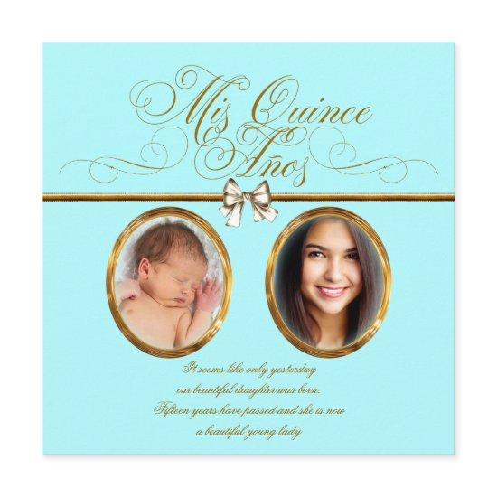 Teal Blue Gold Photo Quinceanera