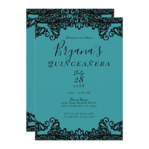Teal Blue Green Black Lace 15th Quinceañera Party