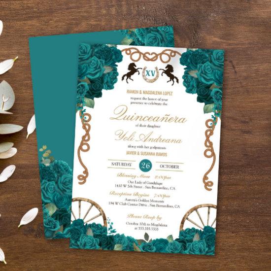 Teal Blue Green Rose Country Western Quinceanera