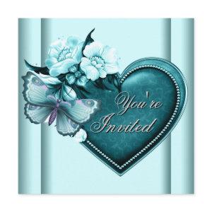 Teal Blue Heart Butterfly Teal Blue Party
