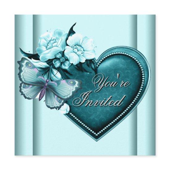 Teal Blue Heart Butterfly Teal Blue Party