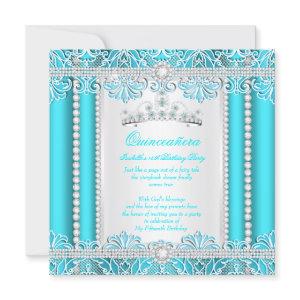 Teal Blue Lace Princess Quinceanera Diamond