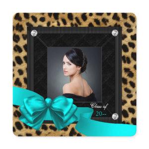 Teal Blue Leopard Graduation Announcements