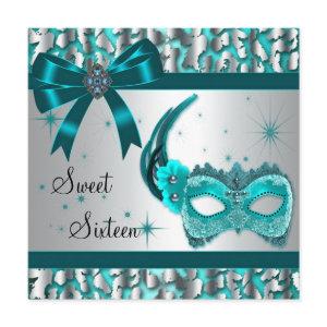 Teal Blue Leopard Sweet Sixteen Masquerade Party