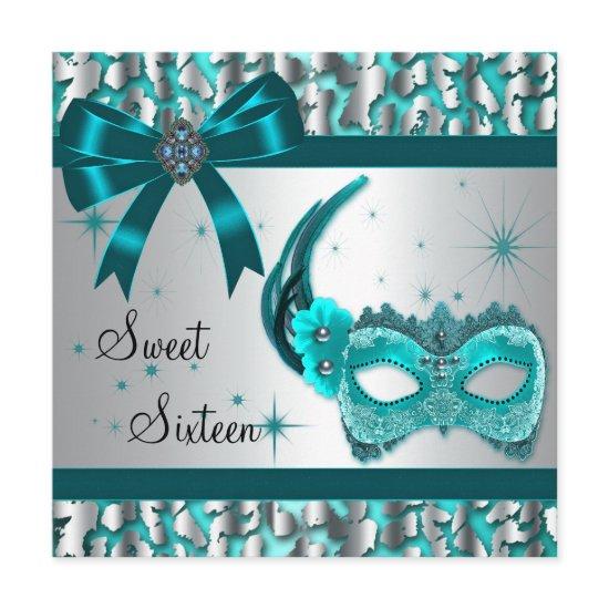 Teal Blue Leopard Sweet Sixteen Masquerade Party