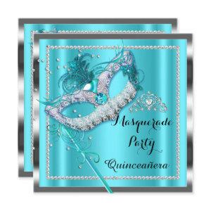 Teal Blue Masquerade Quinceanera Party Mask 2