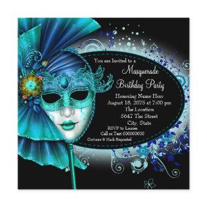 Teal Blue Midnight Masquerade Party