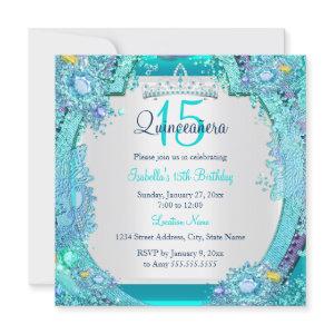 Teal Blue Ocean Gems Quinceanera Birthday Photo