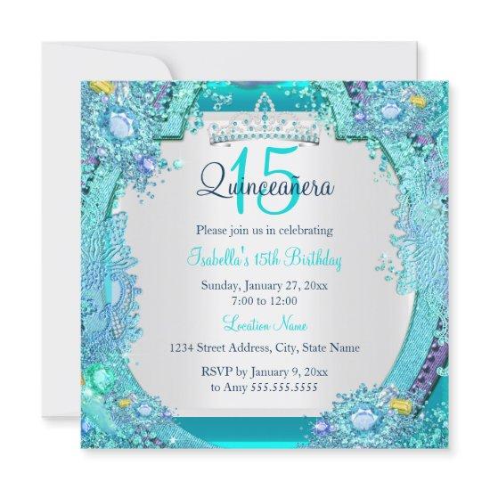 Teal Blue Ocean Gems Quinceanera Birthday Photo
