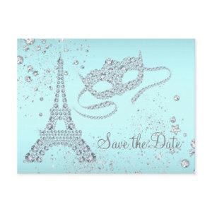 Teal Blue Paris Masquerade Party Save The Date Announcement Postcard