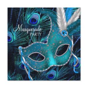 Teal Blue Peacock Mask Masquerade Party